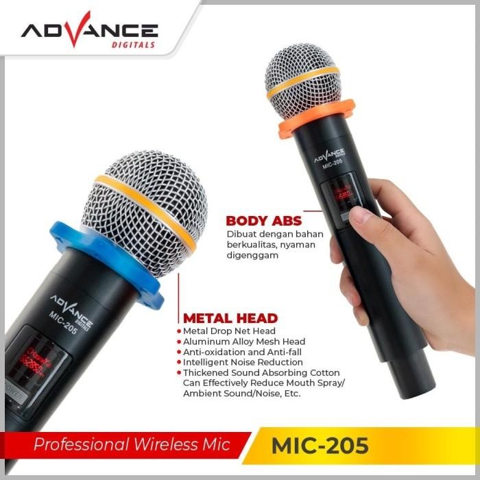 Advance Digitals MIC-205 Double Mic Wireless Recharger Bisa digunakan untuk Souncard/Speaker Garansi Resmi 1 Tahun Gold Microphone