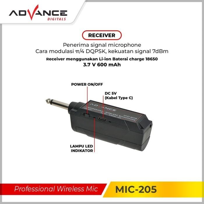 Advance Digitals MIC-205 Double Mic Wireless Recharger Bisa digunakan untuk Souncard/Speaker Garansi Resmi 1 Tahun Gold Microphone