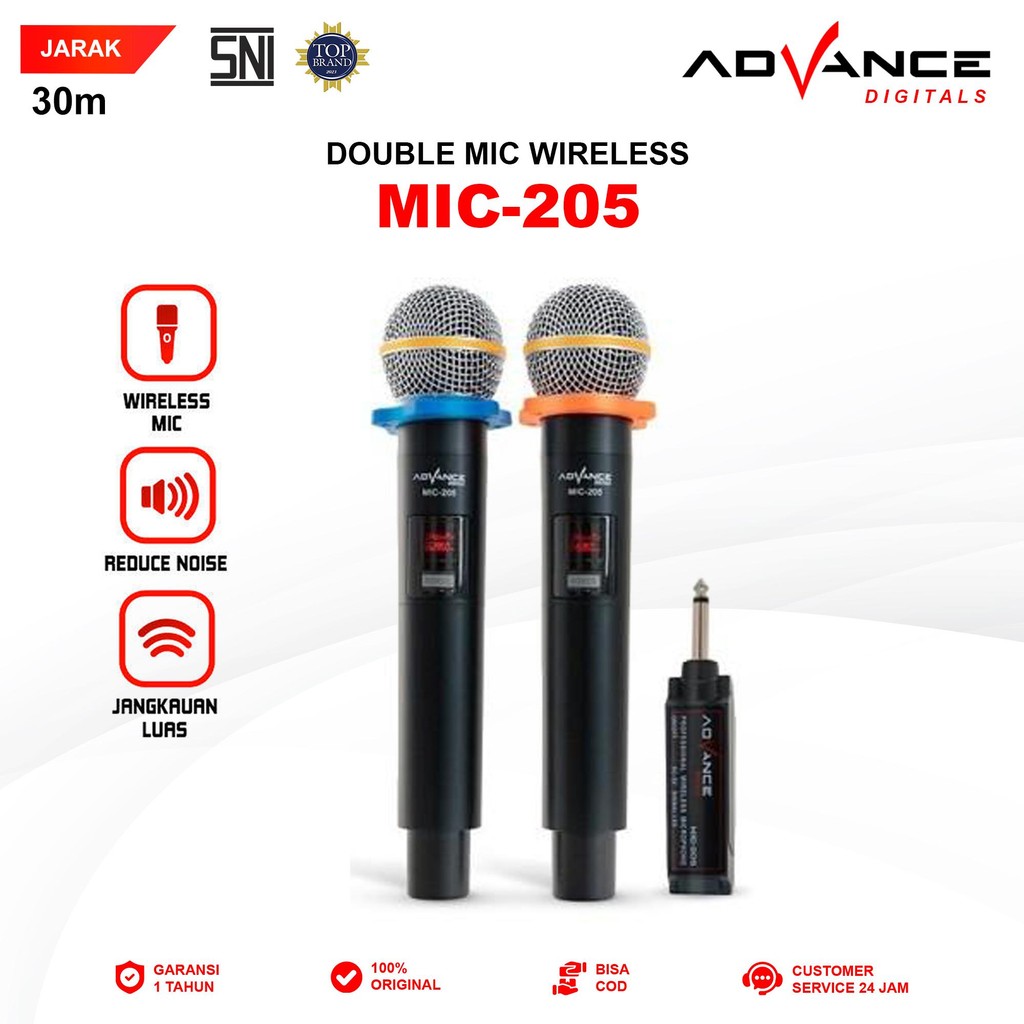 Advance Digitals MIC-205 Double Mic Wireless Recharger Bisa digunakan untuk Souncard/Speaker Garansi Resmi 1 Tahun Gold Microphone