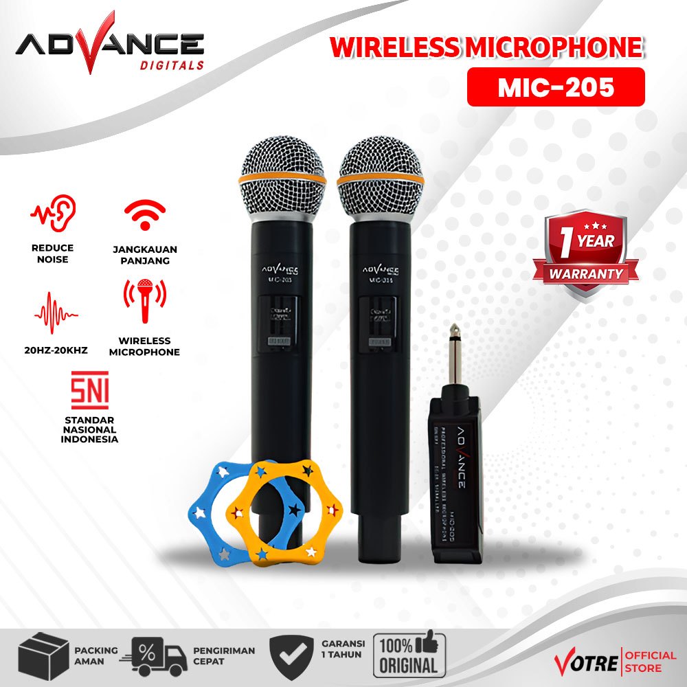 Advance Digitals MIC-205 Double Mic Wireless Recharger Bisa digunakan untuk Souncard/Speaker Garansi Resmi 1 Tahun Gold Microphone