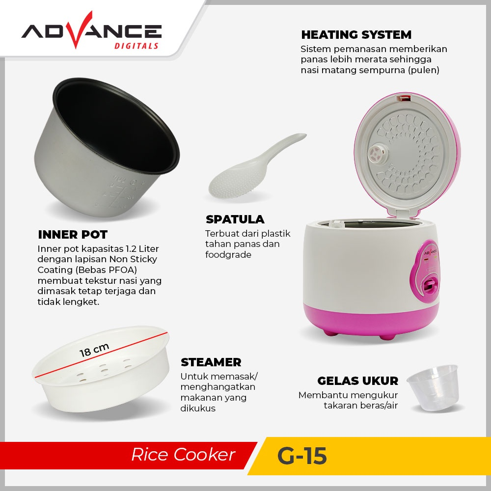 Advance Digitals Rice cooker G15 1.2 L magic com 350W penanak nasi