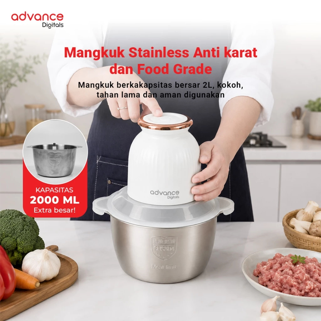 Advance Digitals CHOPPER CHP-12 Multifungsi Penghalus Bumbu, Daging dan Sayur ukuran 2Liter CHOPPER 350 Watt Garansi 12 Bulan