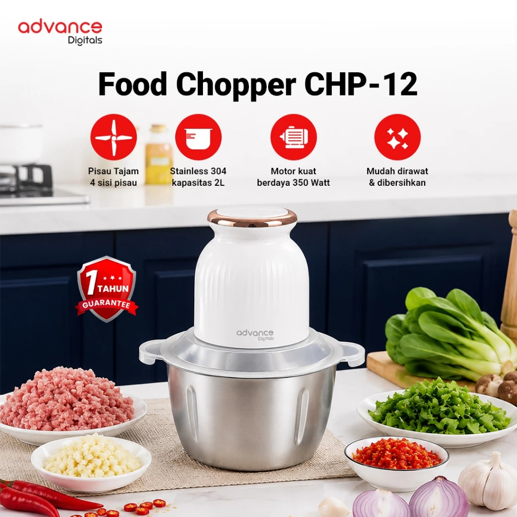 Advance Digitals CHOPPER CHP-12 Multifungsi Penghalus Bumbu, Daging dan Sayur ukuran 2Liter CHOPPER 350 Watt Garansi 12 Bulan