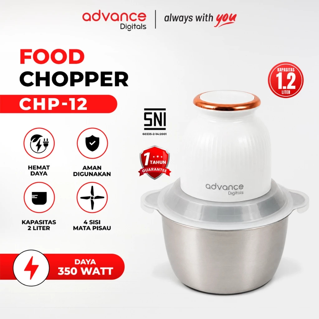 Advance Digitals CHOPPER CHP-12 Multifungsi Penghalus Bumbu, Daging dan Sayur ukuran 2Liter CHOPPER 350 Watt Garansi 12 Bulan