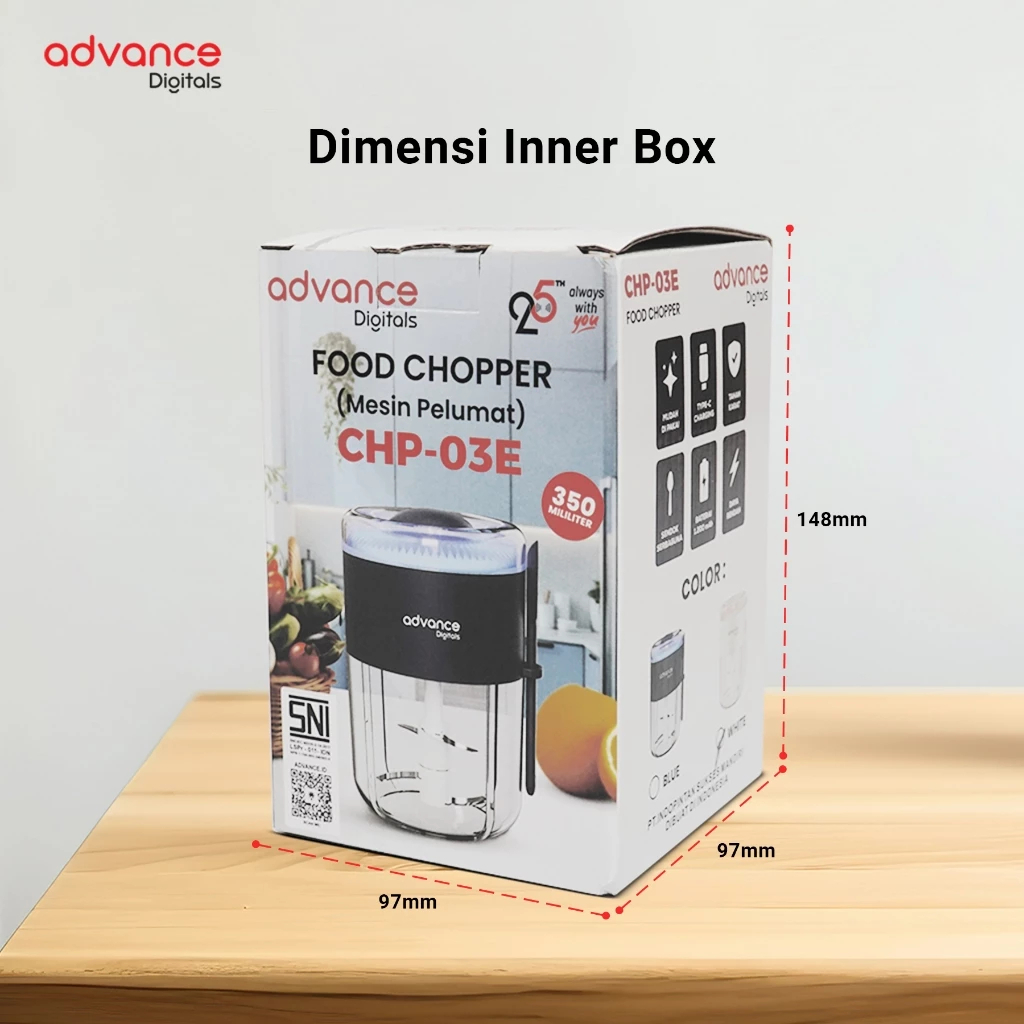 Advance Digitals CHP-03E Penggiling Daging Chopper Portable 4 Mata Pisau Stainless 1200 mAh Garansi Resmi 1 Tahun
