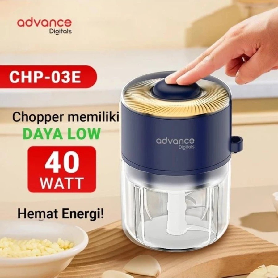 Advance Digitals CHP-03E Penggiling Daging Chopper Portable 4 Mata Pisau Stainless 1200 mAh Garansi Resmi 1 Tahun