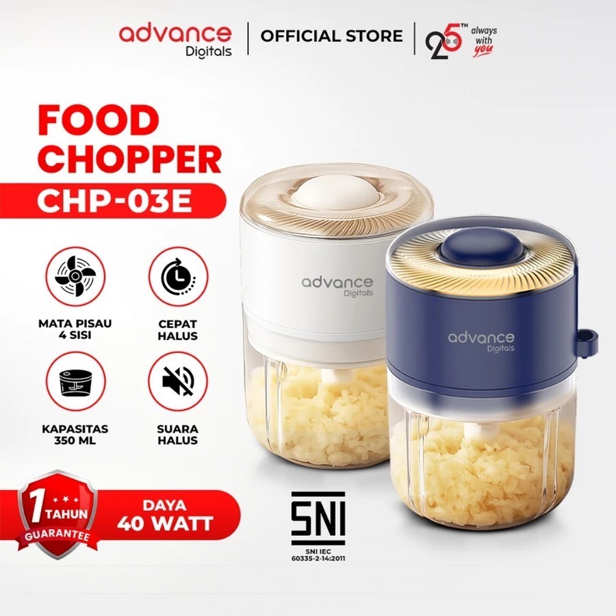 Advance Digitals CHP-03E Penggiling Daging Chopper Portable 4 Mata Pisau Stainless 1200 mAh Garansi Resmi 1 Tahun