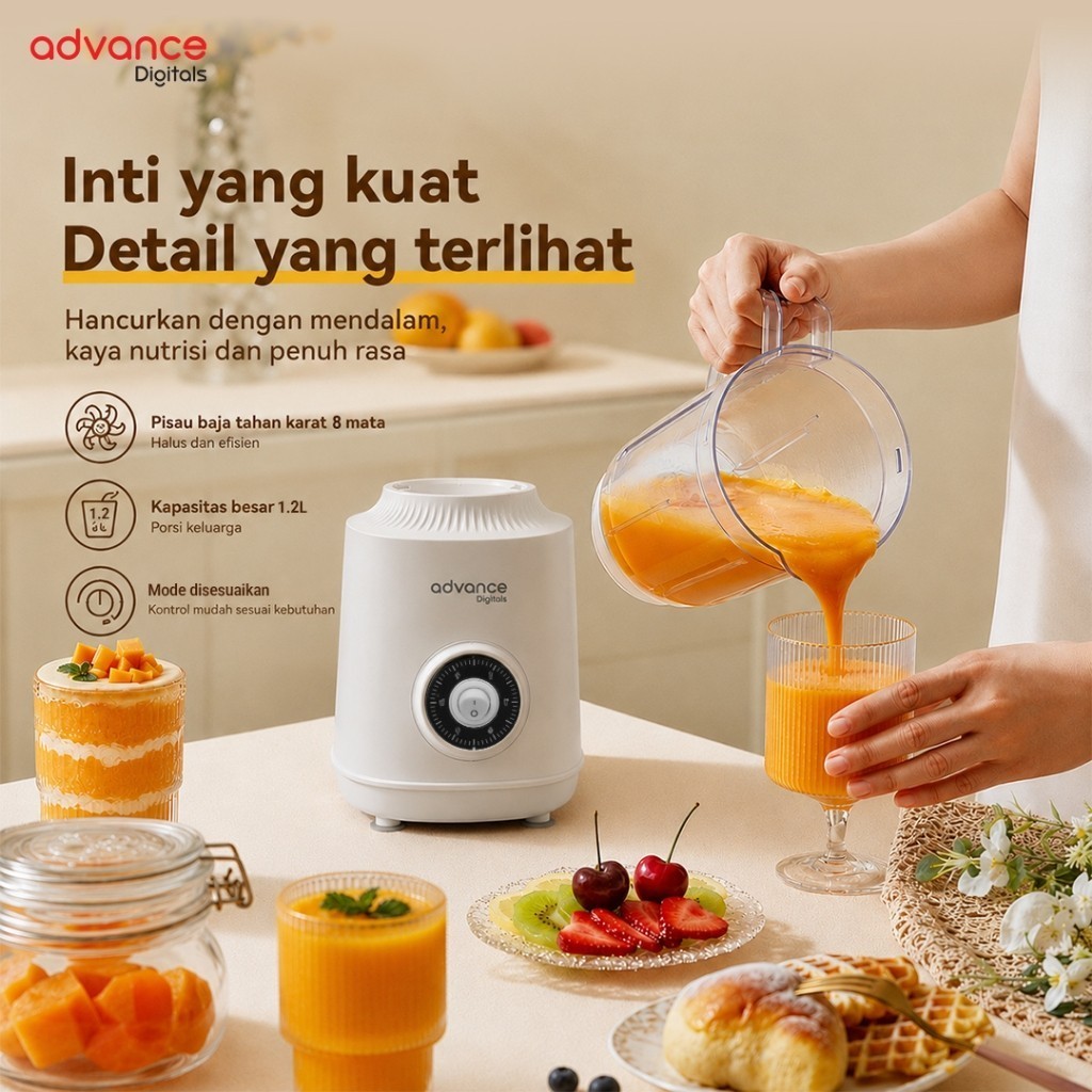 Advance Digitals BL-08 Blender Listrik 1.200ml 8 Mata Pisau Safety System Lock Daya 400 Watt Garansi 1 Tahun