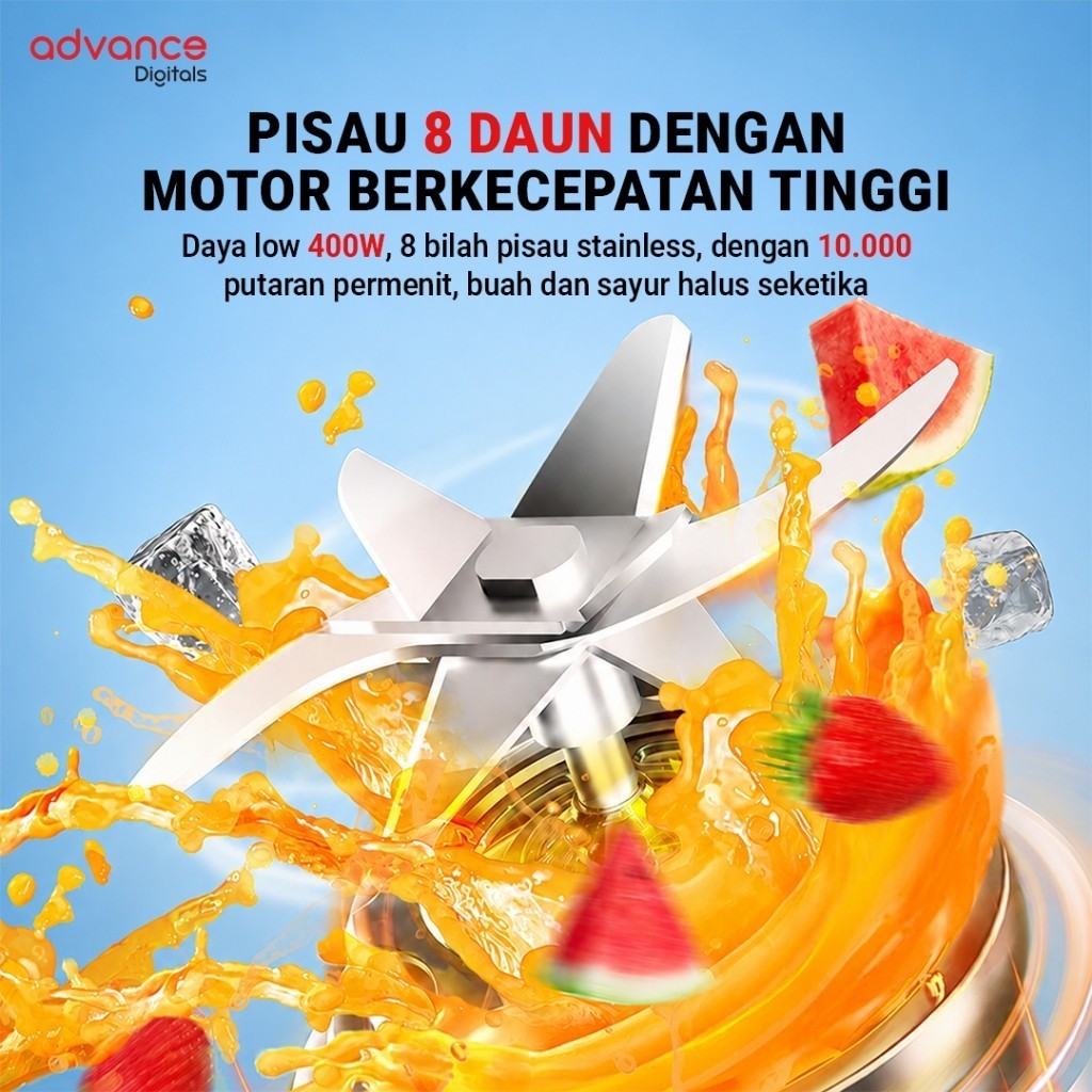 Advance Digitals BL-08 Blender Listrik 1.200ml 8 Mata Pisau Safety System Lock Daya 400 Watt Garansi 1 Tahun