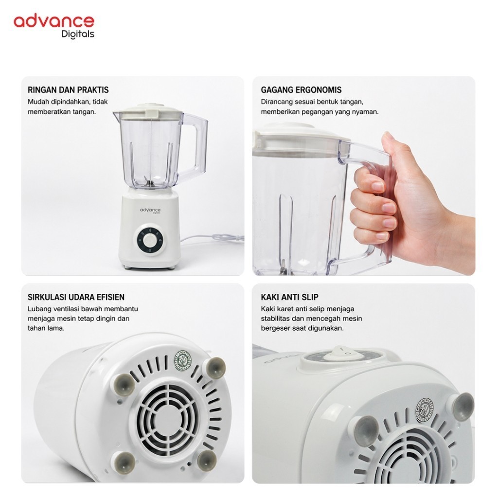 Advance Digitals BL-08 Blender Listrik 1.200ml 8 Mata Pisau Safety System Lock Daya 400 Watt Garansi 1 Tahun