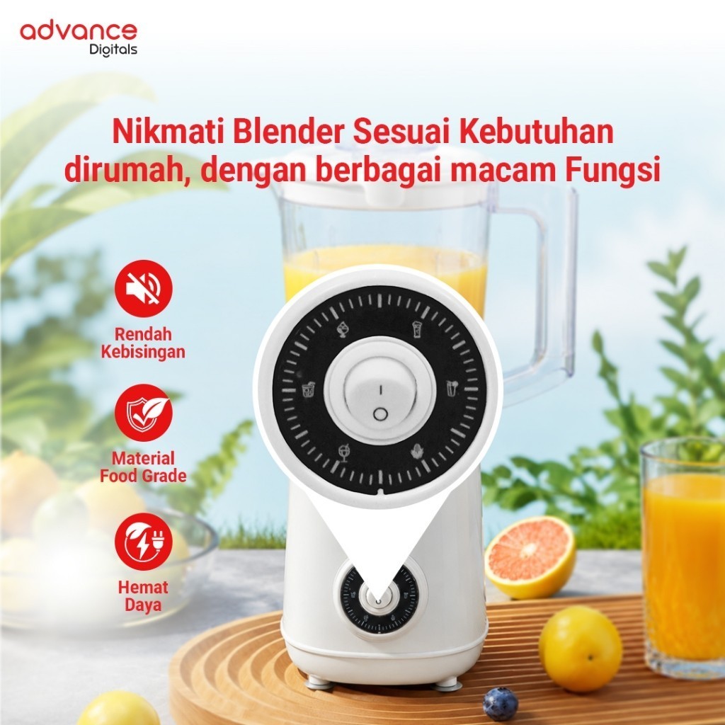Advance Digitals BL-08 Blender Listrik 1.200ml 8 Mata Pisau Safety System Lock Daya 400 Watt Garansi 1 Tahun