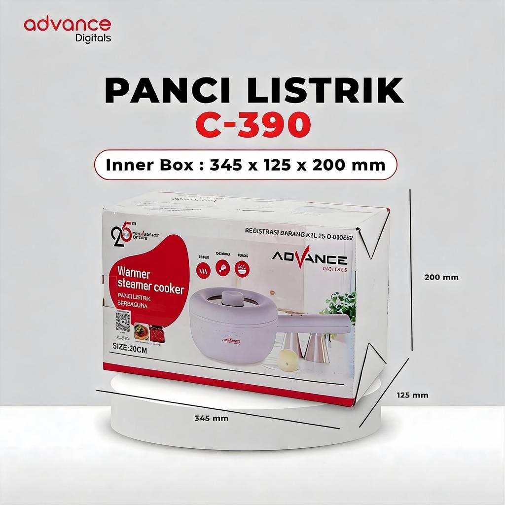 Advance Digitals C-390 Panci Listrik Serbaguna 600 Watt Ukuran 20 cm Garansi Resmi 1 Tahun