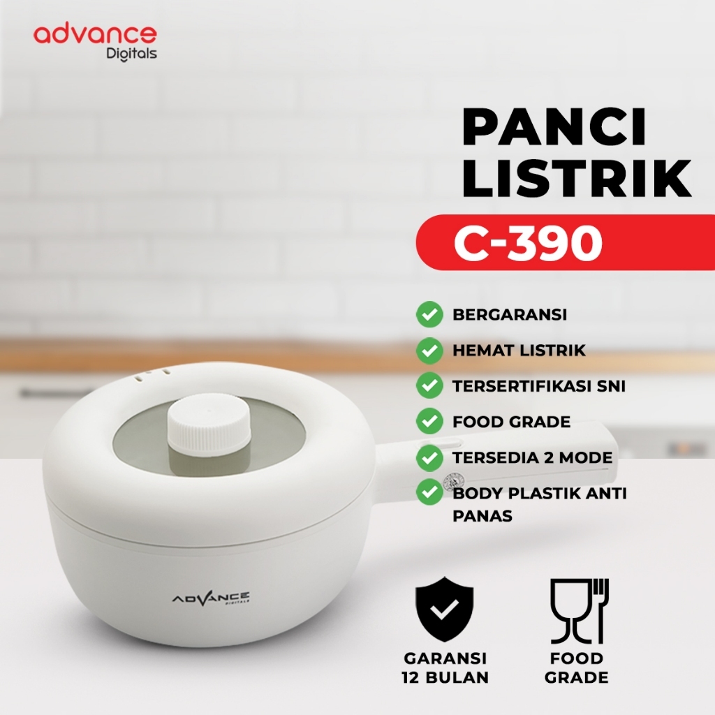 Advance Digitals C-390 Panci Listrik Serbaguna 600 Watt Ukuran 20 cm Garansi Resmi 1 Tahun