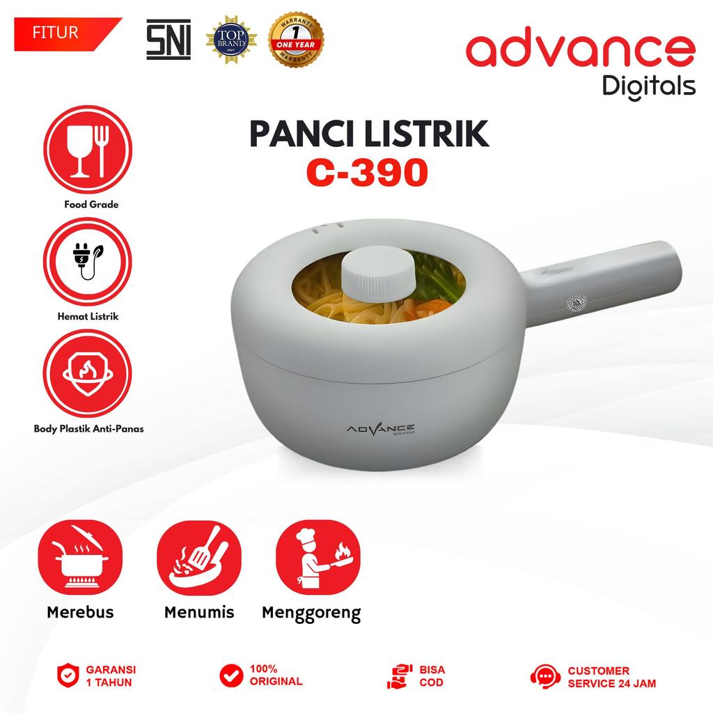 Advance Digitals C-390 Panci Listrik Serbaguna 600 Watt Ukuran 20 cm Garansi Resmi 1 Tahun