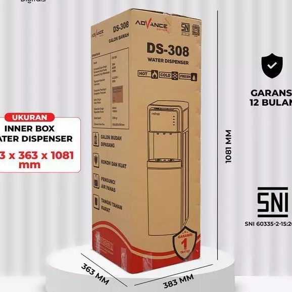Advance Digitals Dispenser Air Galon Bawah DS-308 Low Waat 3in1 Hot Cool Fresh Daya Maksimal 400 Watt Garansi Resmi 1 Tahun