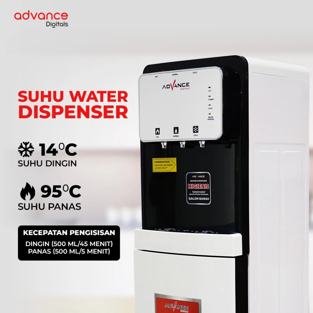 Advance Digitals Dispenser Air Galon Bawah DS-308 Low Waat 3in1 Hot Cool Fresh Daya Maksimal 400 Watt Garansi Resmi 1 Tahun