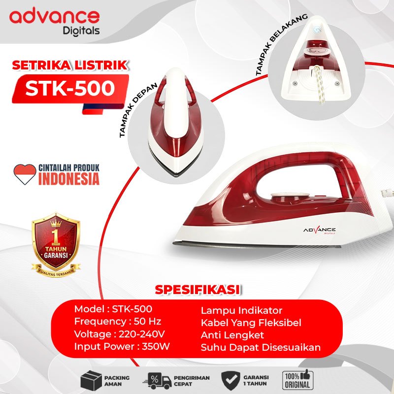 Advance Digitals Setrika Listrik Electric Iron Anti Lengket Hemat Daya 350 Watt STK-500