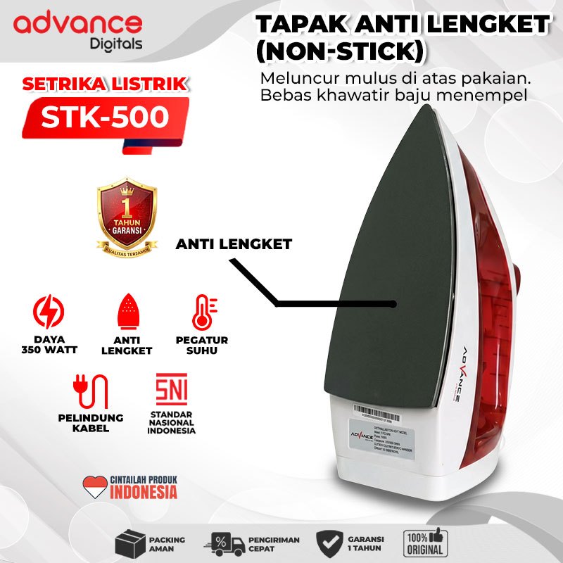 Advance Digitals Setrika Listrik Electric Iron Anti Lengket Hemat Daya 350 Watt STK-500