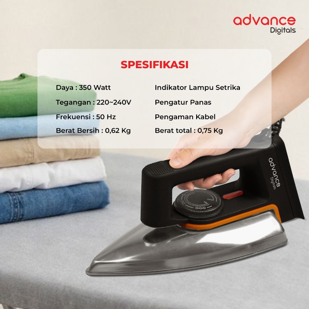 Advance Digitals Setrika Listrik Dry Iron STK-510 Anti Lengket Garansi 1 Tahun