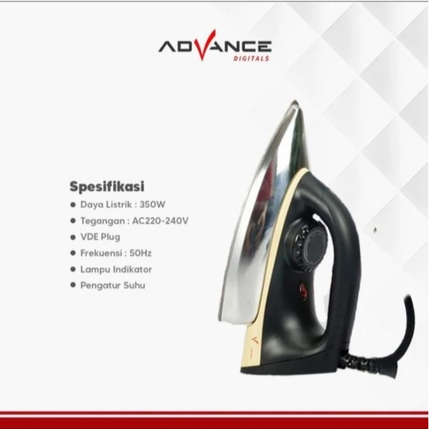 Advance Digitals STK-520 Setrika Listrik (Dry Iron) Anti Lengket 350 Watt Hemat Listrik Garansi Resmi