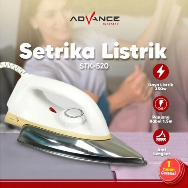 Advance Digitals STK-520 Setrika Listrik (Dry Iron) Anti Lengket 350 Watt Hemat Listrik Garansi Resmi