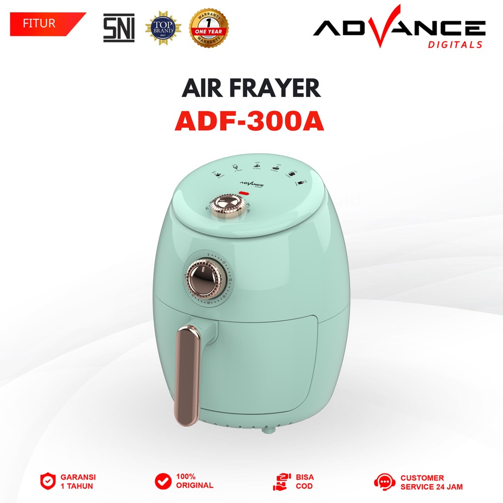 Advance Air Fryer ADF-30A Air Fryer Hemat Listrik Menggoreng Tanpa Minyak Kapasitas 3 Liter Garansi Resmi 1 Tahun