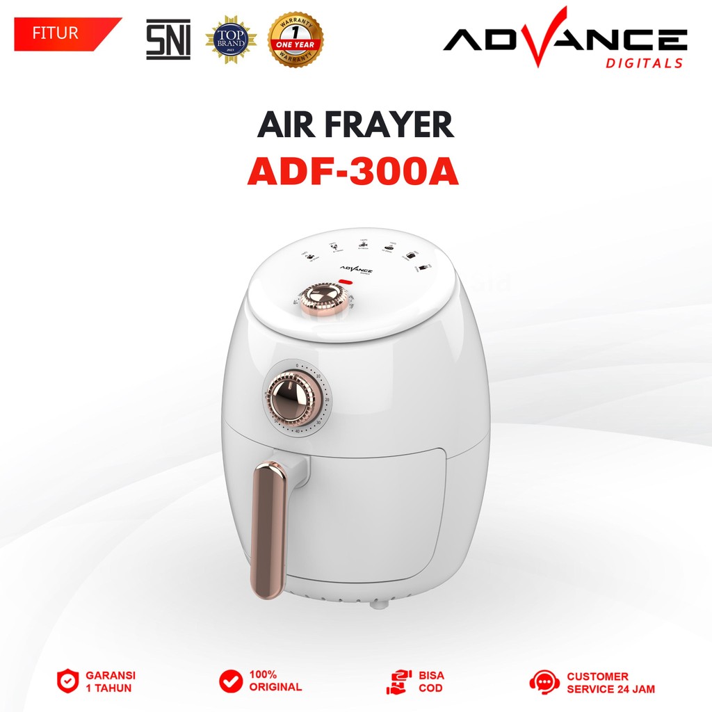 Advance Air Fryer ADF-30A Air Fryer Hemat Listrik Menggoreng Tanpa Minyak Kapasitas 3 Liter Garansi Resmi 1 Tahun