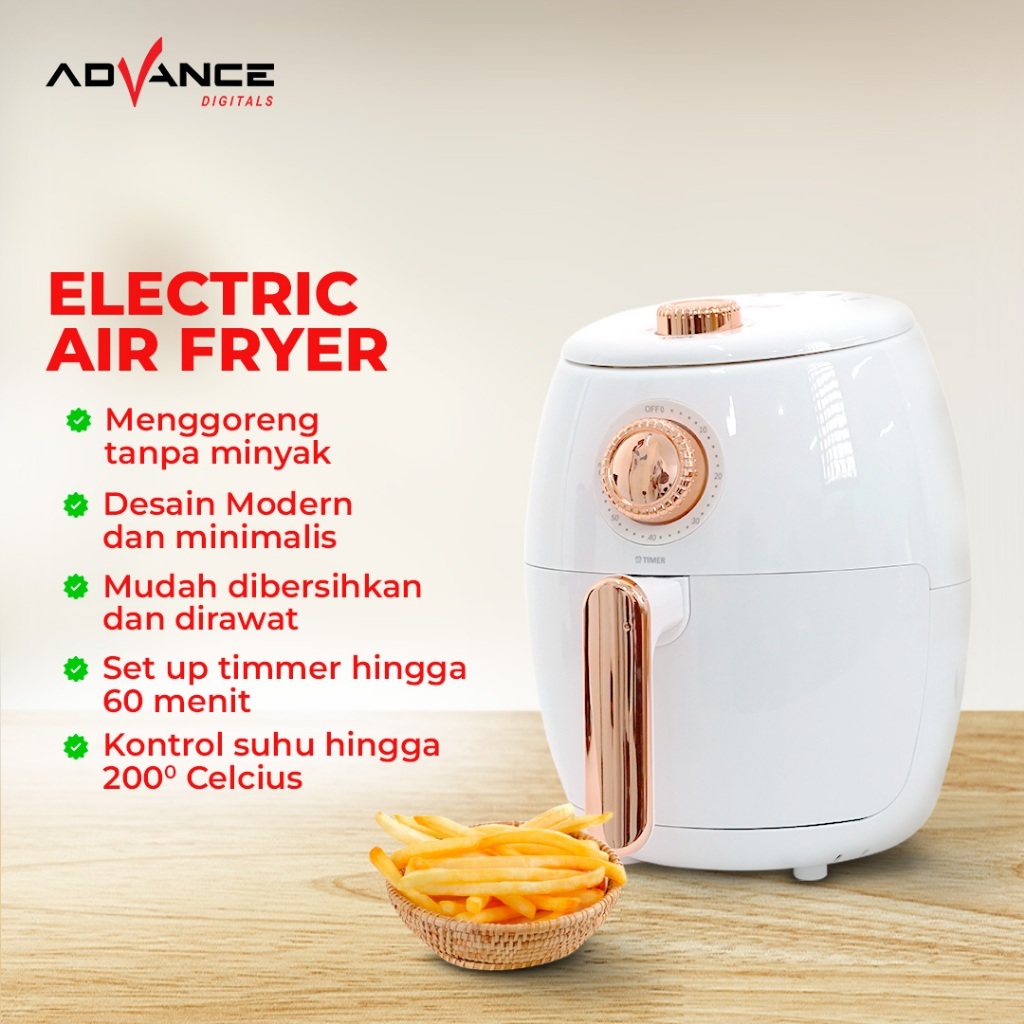 Advance Air Fryer ADF-30A Air Fryer Hemat Listrik Menggoreng Tanpa Minyak Kapasitas 3 Liter Garansi Resmi 1 Tahun
