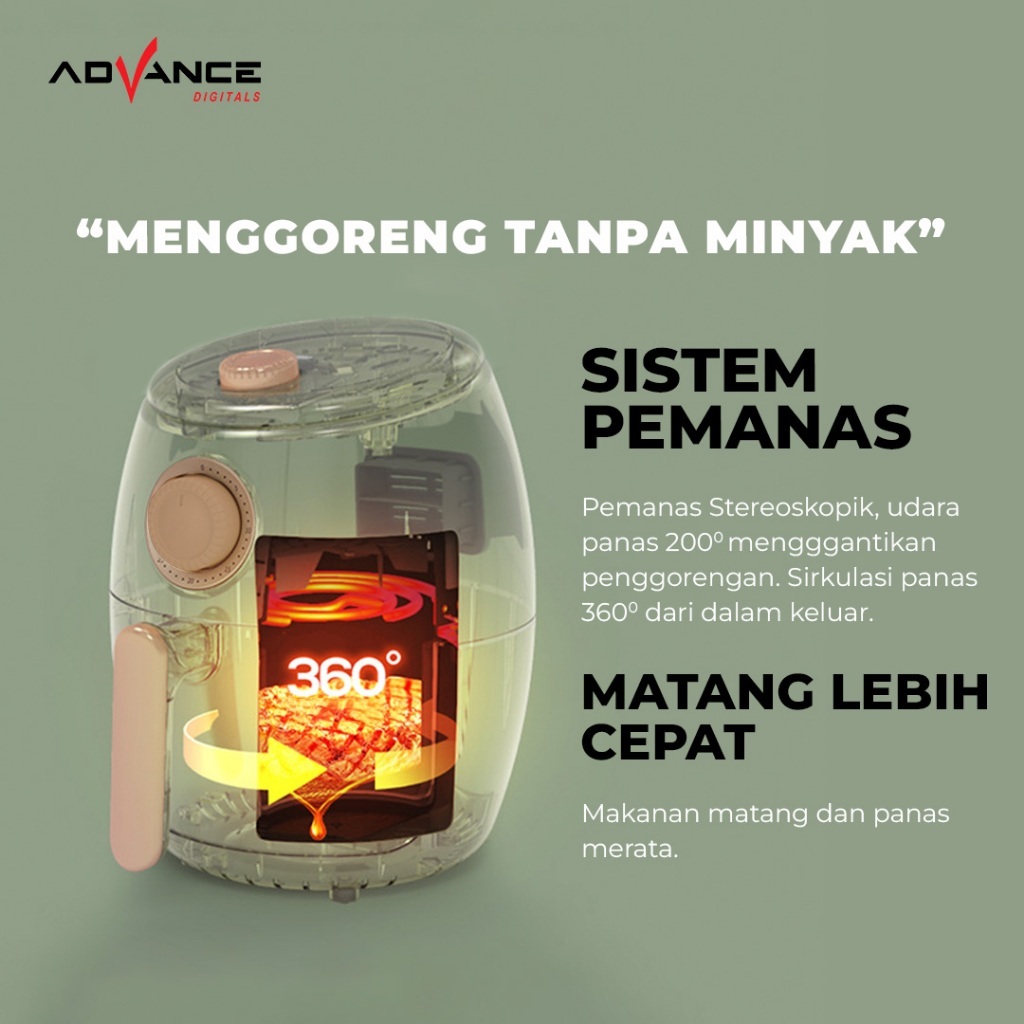 Advance Air Fryer ADF-30A Air Fryer Hemat Listrik Menggoreng Tanpa Minyak Kapasitas 3 Liter Garansi Resmi 1 Tahun