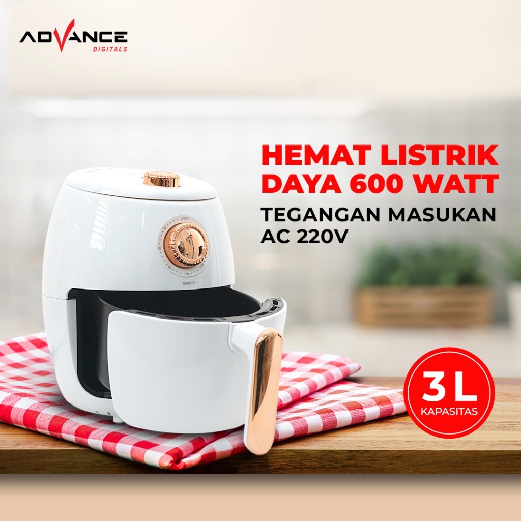Advance Air Fryer ADF-30A Air Fryer Hemat Listrik Menggoreng Tanpa Minyak Kapasitas 3 Liter Garansi Resmi 1 Tahun