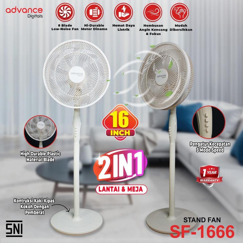 Advance Digitals SF-1666 Kipas Angin Berdiri / Stand Fan 16" 8 Baling baling Kipas Aesthetic Garansi 1 Tahun