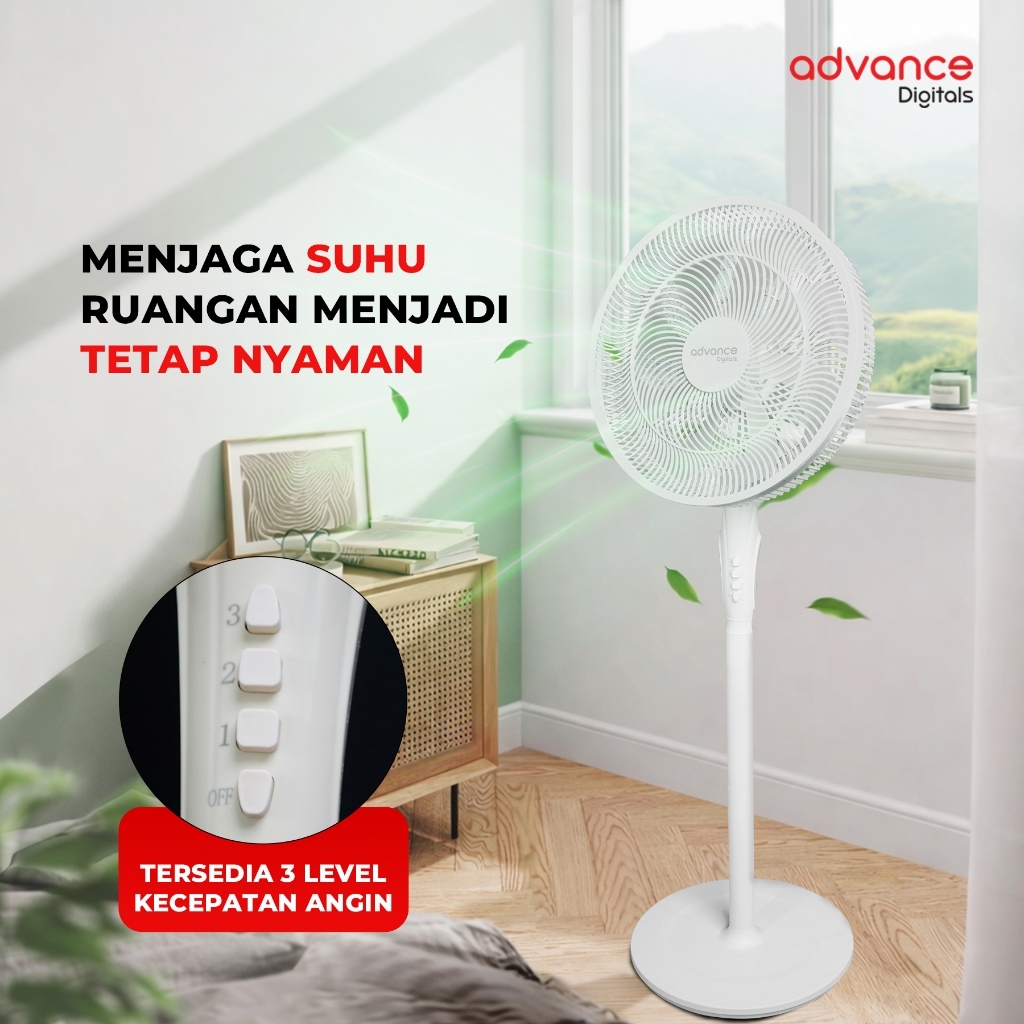 Advance Digitals SF-1666 Kipas Angin Berdiri / Stand Fan 16" 8 Baling baling Kipas Aesthetic Garansi 1 Tahun