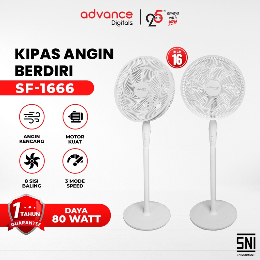 Advance Digitals SF-1666 Kipas Angin Berdiri / Stand Fan 16" 8 Baling baling Kipas Aesthetic Garansi 1 Tahun