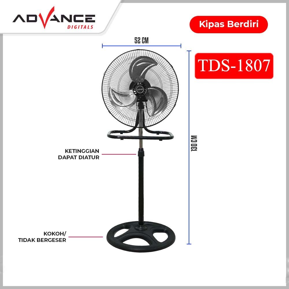 Advance Digitals TDS-1807 Kipas Angin 18" Stand Fan Kipas Angin Berdiri Bahan dari Besi Garansi Resmi 1 Tahun