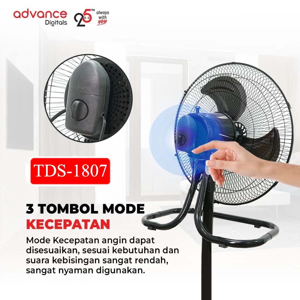 Advance Digitals TDS-1807 Kipas Angin 18" Stand Fan Kipas Angin Berdiri Bahan dari Besi Garansi Resmi 1 Tahun