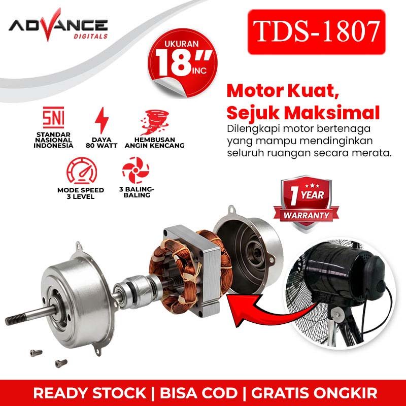 Advance Digitals TDS-1807 Kipas Angin 18" Stand Fan Kipas Angin Berdiri Bahan dari Besi Garansi Resmi 1 Tahun
