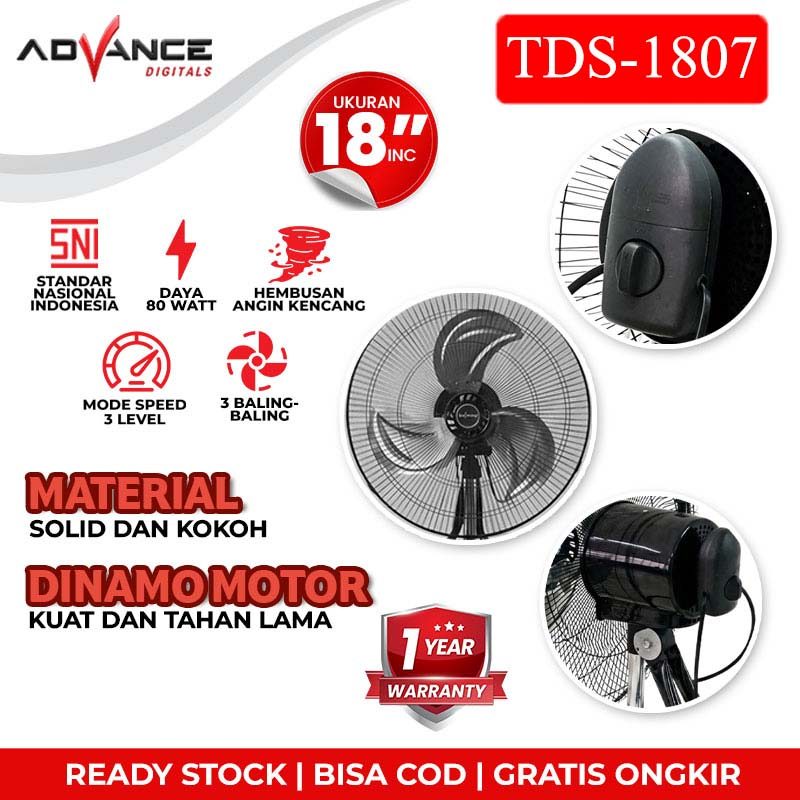 Advance Digitals TDS-1807 Kipas Angin 18" Stand Fan Kipas Angin Berdiri Bahan dari Besi Garansi Resmi 1 Tahun