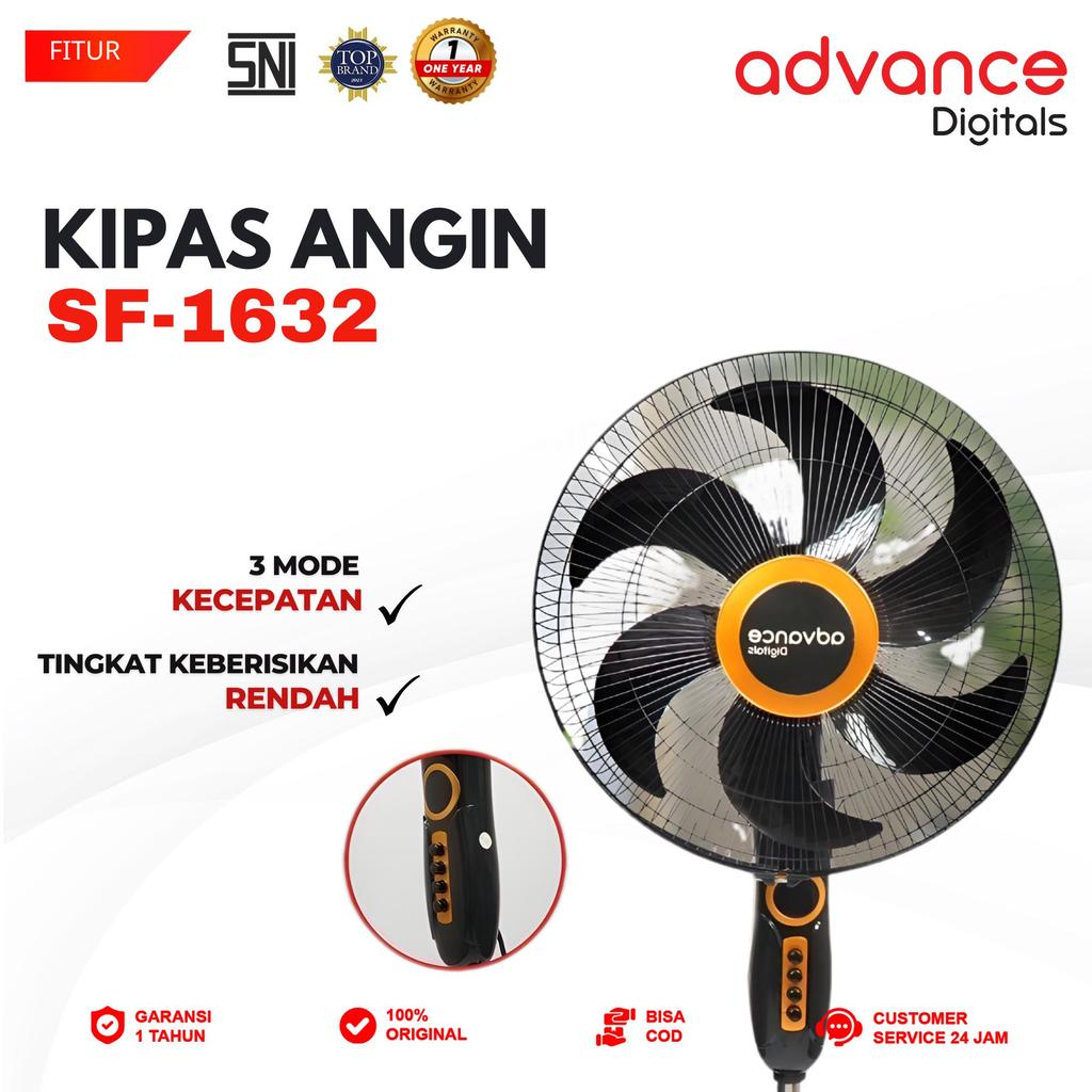 Advance Digitals SF-1632 Kipas Angin 16" Dengan 5 Baling-Baling Garansi Resmi 1 Tahun