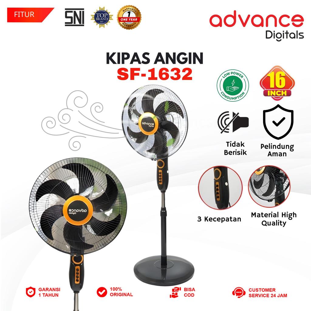 Advance Digitals SF-1632 Kipas Angin 16" Dengan 5 Baling-Baling Garansi Resmi 1 Tahun