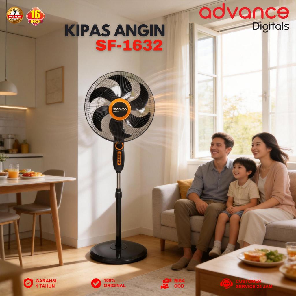 Advance Digitals SF-1632 Kipas Angin 16" Dengan 5 Baling-Baling Garansi Resmi 1 Tahun