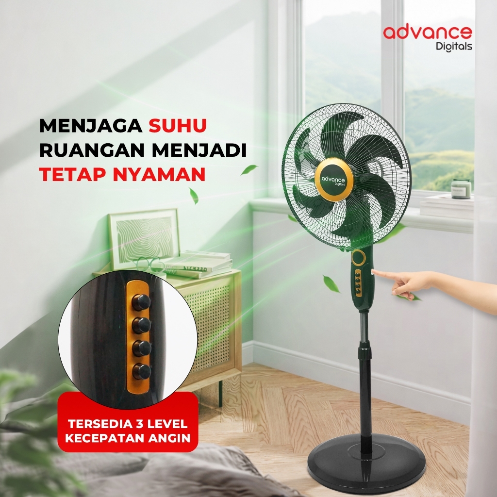 Advance Digitals SF-1632 Kipas Angin 16" Dengan 5 Baling-Baling Garansi Resmi 1 Tahun