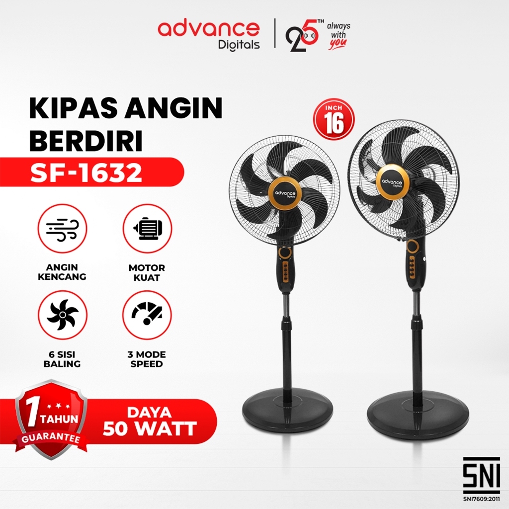 Advance Digitals SF-1632 Kipas Angin 16" Dengan 5 Baling-Baling Garansi Resmi 1 Tahun