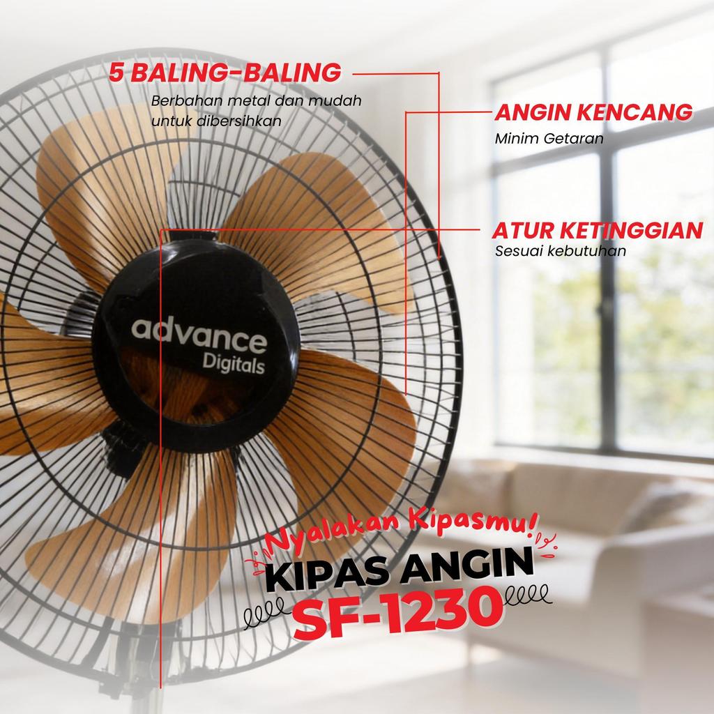 Advance Digitals SF-1230 Kipas Angin 12" 5 Baling-Baling Hemat Daya 1 Tahun Garansi Resmi