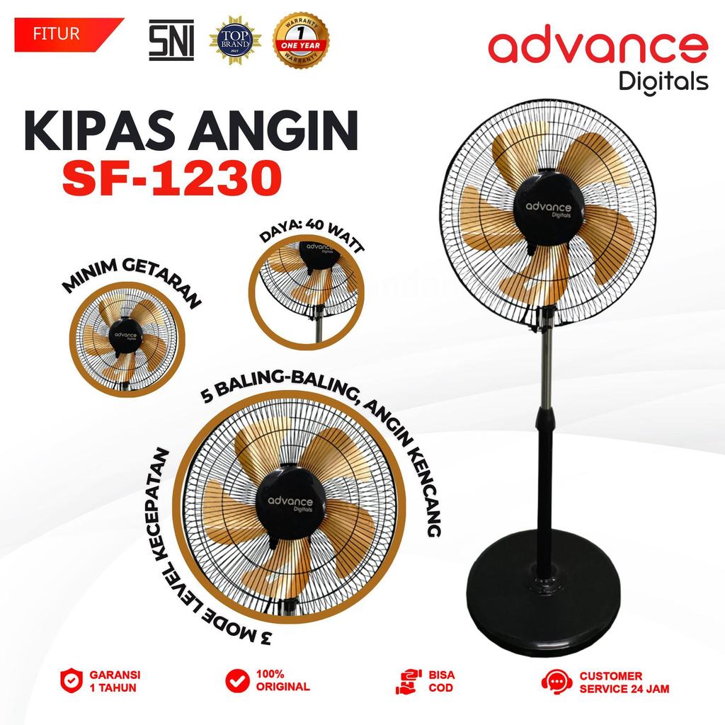 Advance Digitals SF-1230 Kipas Angin 12" 5 Baling-Baling Hemat Daya 1 Tahun Garansi Resmi