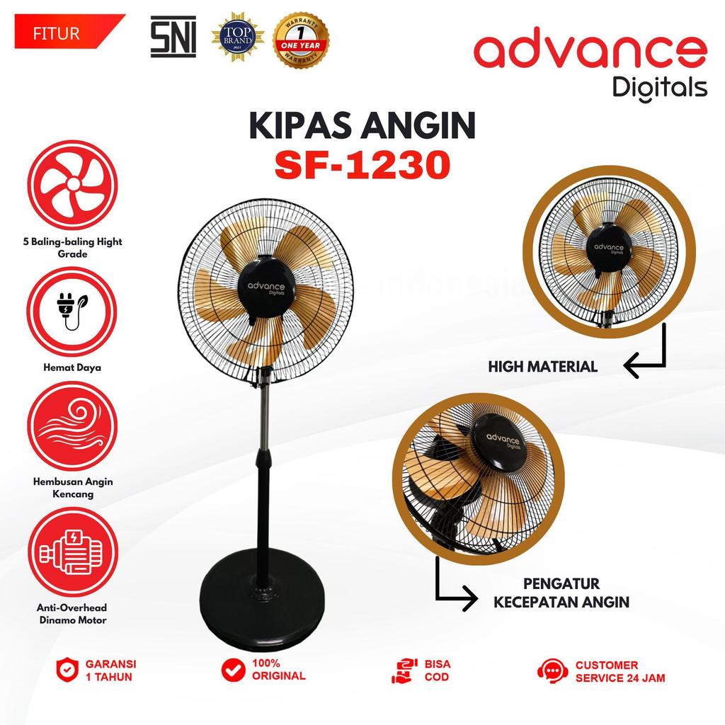 Advance Digitals SF-1230 Kipas Angin 12" 5 Baling-Baling Hemat Daya 1 Tahun Garansi Resmi