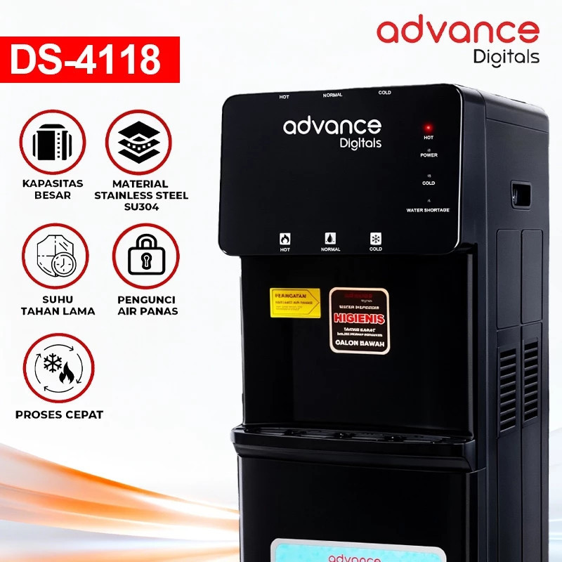 Advance Digitals DS-4118 Water Dispenser Air Galon Bawah 3in1 Hot Cool Fresh Daya 450 Watt Garansi Resmi 1 Tahun