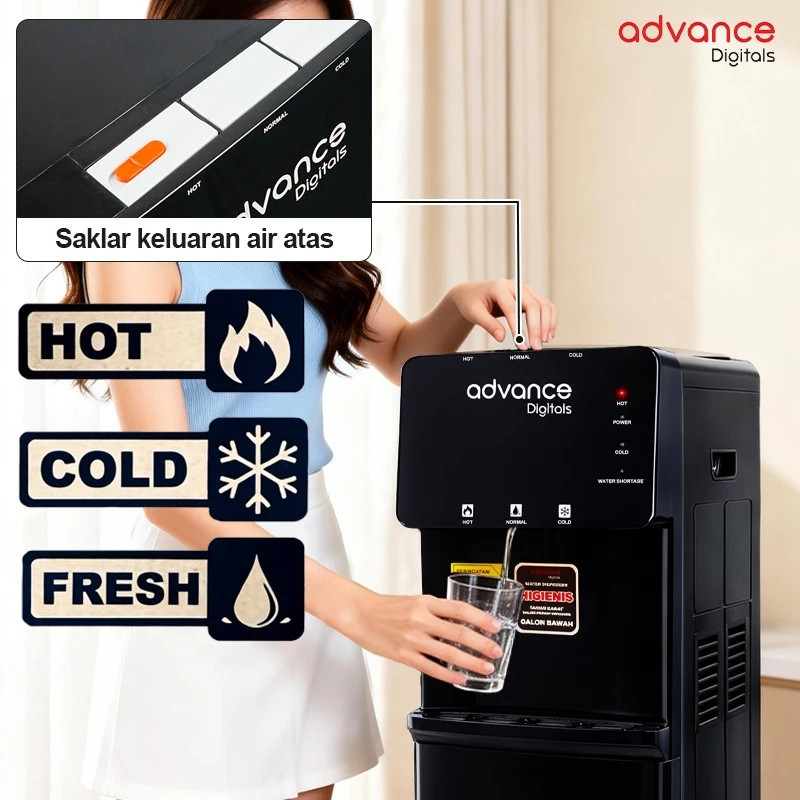 Advance Digitals DS-4118 Water Dispenser Air Galon Bawah 3in1 Hot Cool Fresh Daya 450 Watt Garansi Resmi 1 Tahun