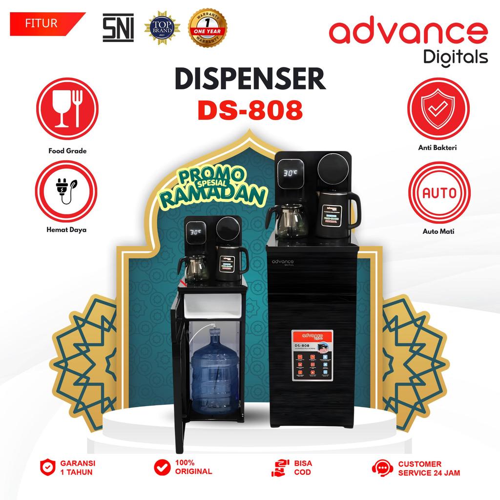 Advance Digitals DS-808 Water Dispenser Air Galon Bawah 3in1 Hot Cool Fresh Paylater Daya Maksimal 690 Watt Garansi Resmi 1 Tahun Free Ketel dan Teko Kaca