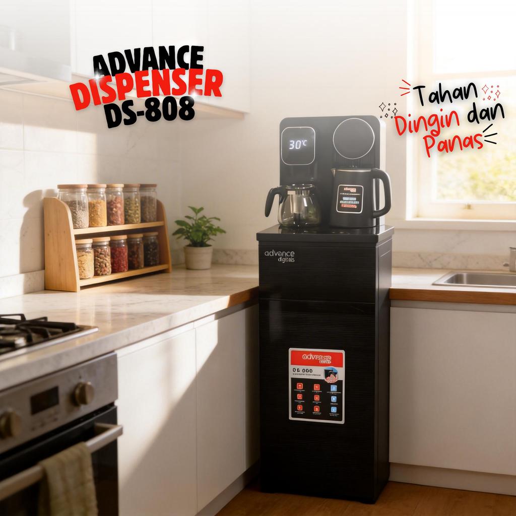 Advance Digitals DS-808 Water Dispenser Air Galon Bawah 3in1 Hot Cool Fresh Paylater Daya Maksimal 690 Watt Garansi Resmi 1 Tahun Free Ketel dan Teko Kaca