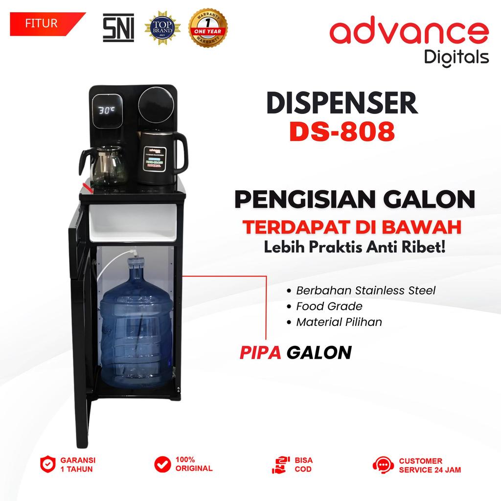 Advance Digitals DS-808 Water Dispenser Air Galon Bawah 3in1 Hot Cool Fresh Paylater Daya Maksimal 690 Watt Garansi Resmi 1 Tahun Free Ketel dan Teko Kaca